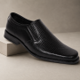 Pantofi bărbați negri din piele naturală slip-on cu textură fină PB2265ELN